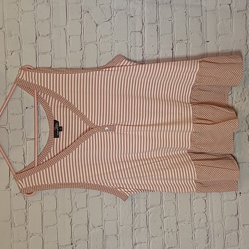 Suzanne Betro Size 4X Dusty Pink Cream Striped Babydoll Sleeveless Shirt Top